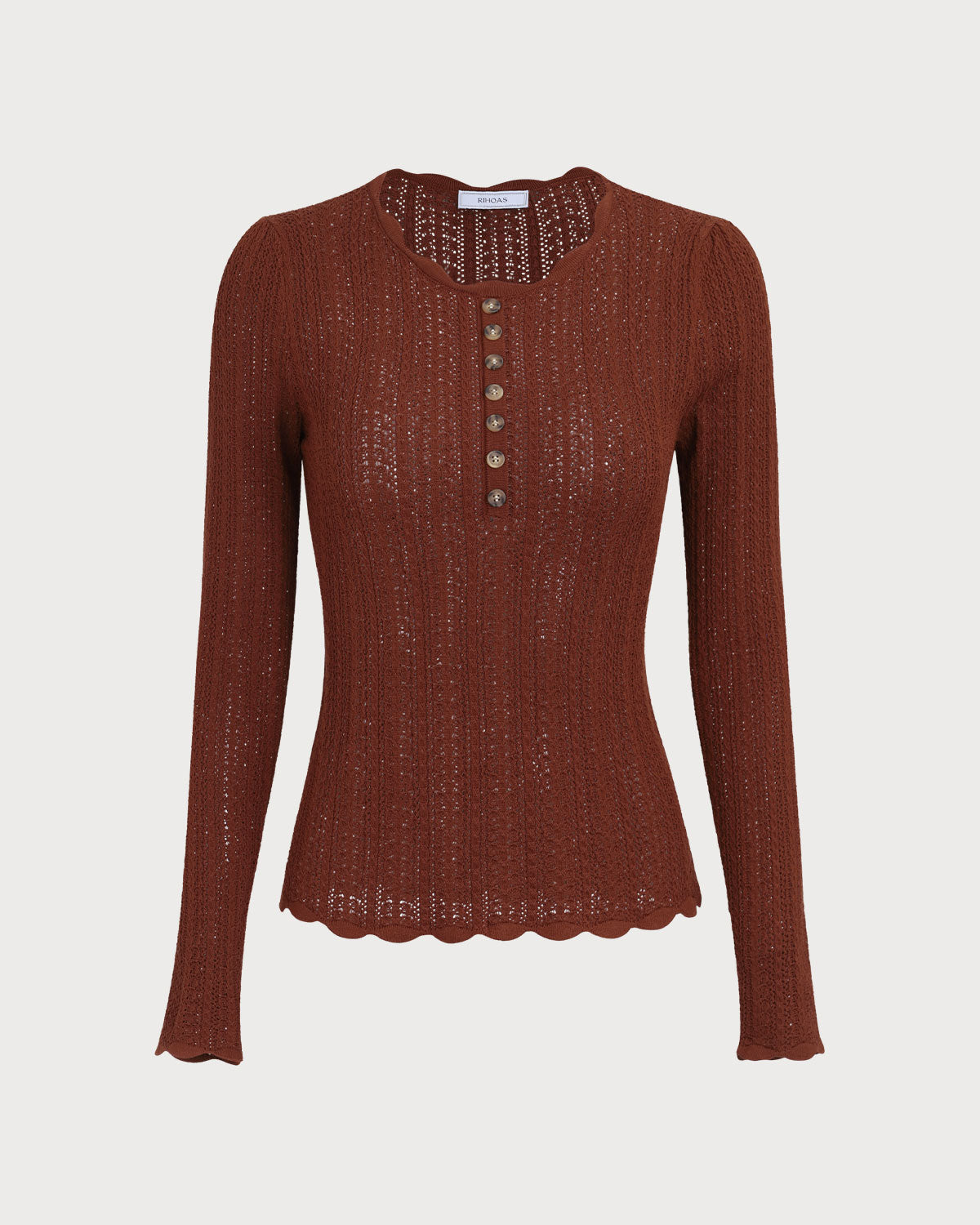 Damski brązowy sweter o okrągłym dekolcie
