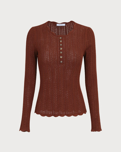 Damski brązowy sweter o okrągłym dekolcie