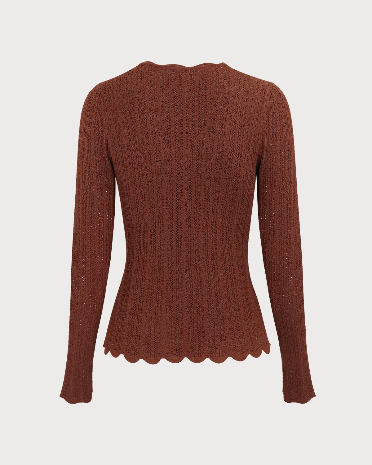 Damski brązowy sweter o okrągłym dekolcie